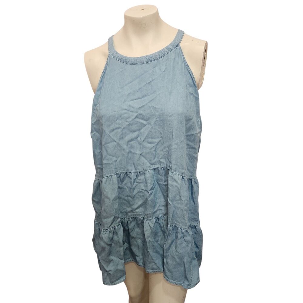Torrid Chambray Tiered Mini‎ Dress 2X Lyocell Sleeveless Boho Casual Blue